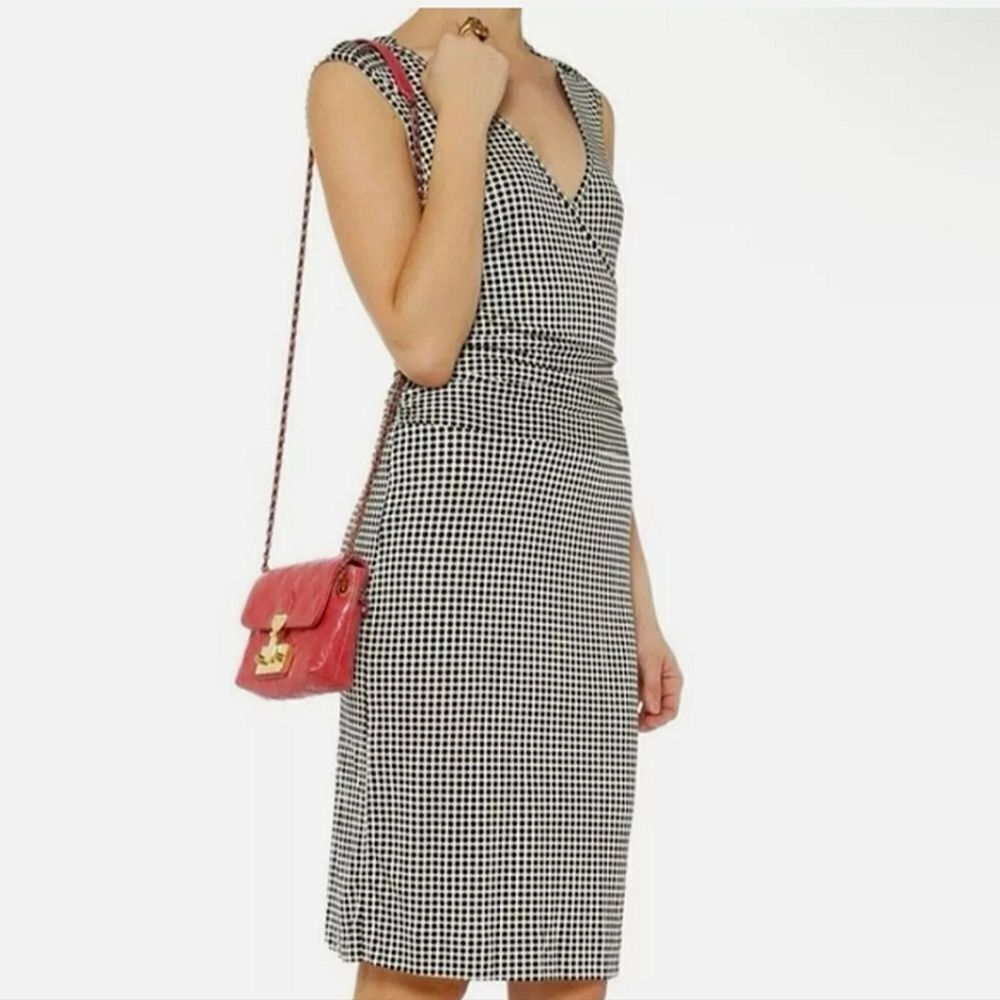 Tory Burch Navy White Faux Wrap Polka Dot Silk Sleeveless Dress LARGE L